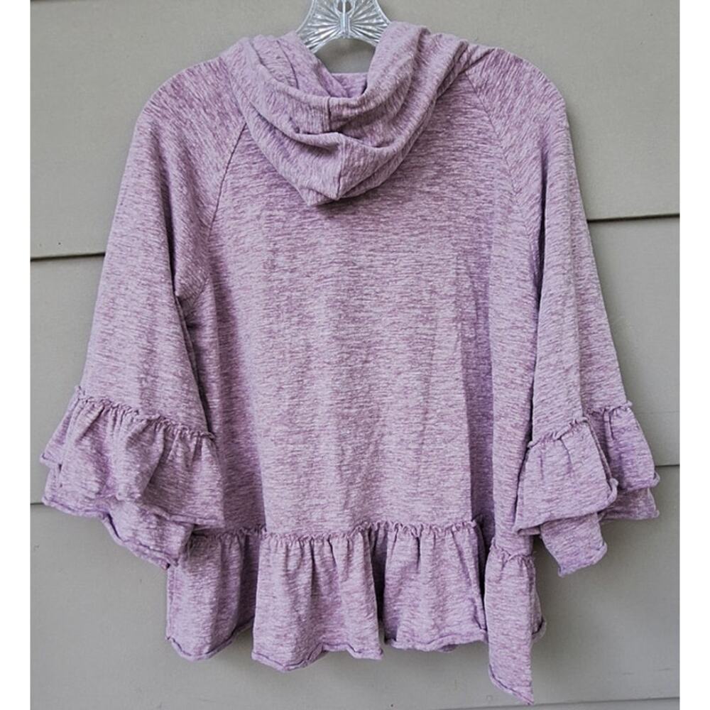 Coco & Carmen Cotton blend Purple heather Ruffle Zip Hoodie Cottage Casual L XL - Picture 2 of 9